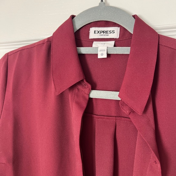 Express Portofino Burgundy Slim Fit Button-Down Shirt | XS - Picture 2 of 3